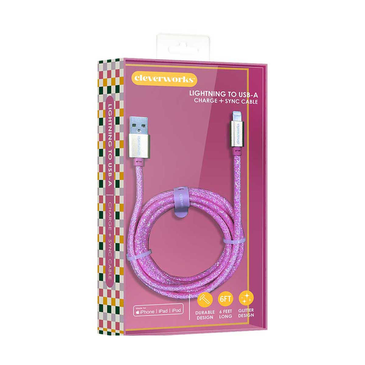 cleverworks-lightning-to-usb-a-cable-6-ft-glitter