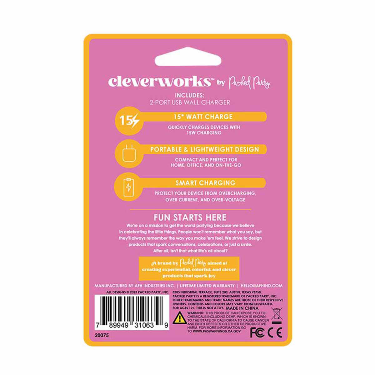 Cleverworks USB-A Wall Dual Port, Pink Glitter
