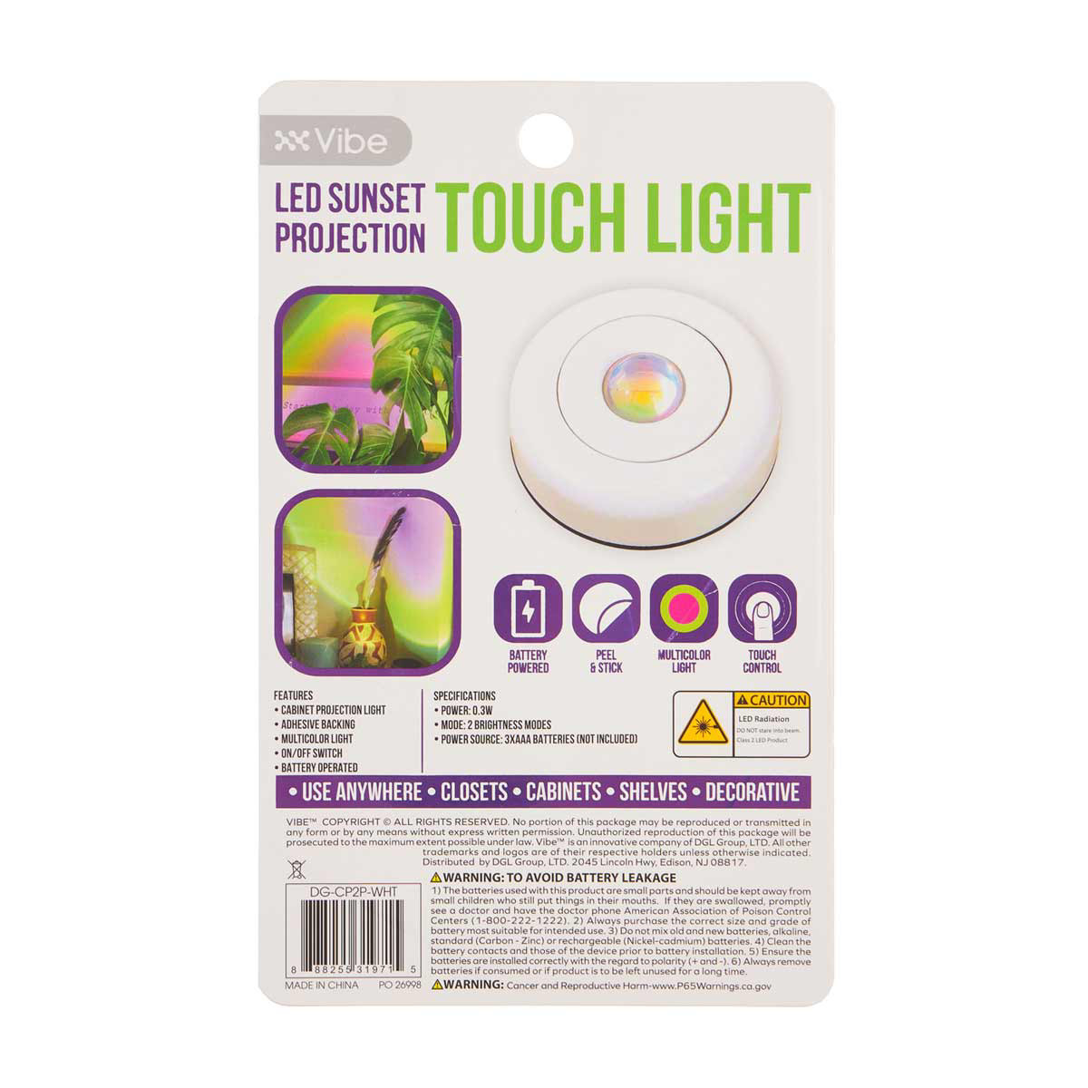 Vibe LED Sunset Projection Touch Light, Pack of 2