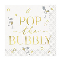 'Pop the Bubbly' Printed New Year Foil Beverage Napkin