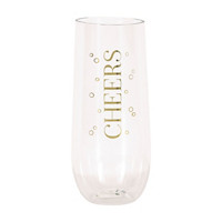 'Cheers' Printed Foil Stemless Plastic Champagne Flute Glass, 9 oz