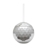 Silver Disco Ball Shaped Plastic Cup with Straw, 19.5 oz