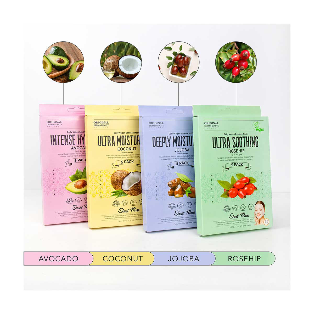 Original Derma Beauty Daily Vegan Ultra Soothing Essence Mask Rosehip, 1 pk