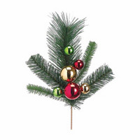 Pine Bough and Ornament Pick, Red & Gold