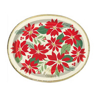 Holiday Poinsettia Party Plates, 12 in, 8 ct