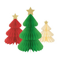 Red, Green, & Cream Christmas Tree Centerpiece Decorations, 3 ct