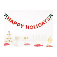 “Happy Holidays” Garland with Velvet Bows, 7.5 ft