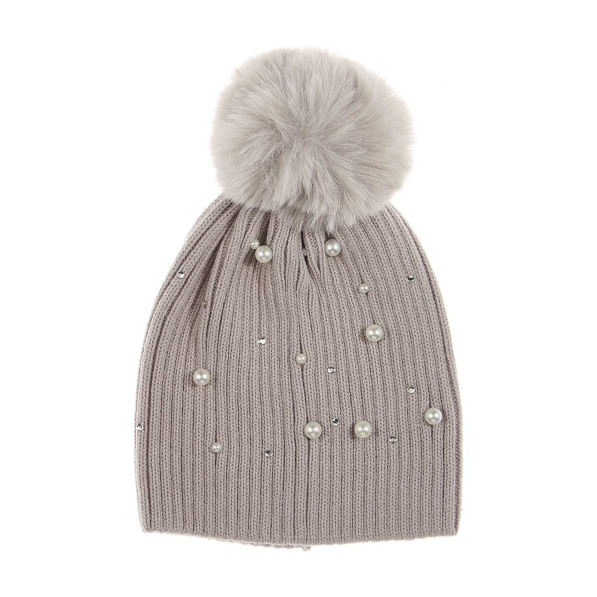 Winter White Pop Pom Pom Beanie Hat