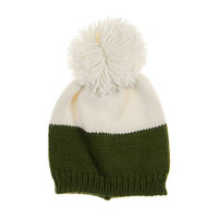 Knitted Beanie Winter Hat with Pom Pom, Green & White
