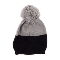 Knitted Beanie Winter Hat with Pom Pom, Black & Gray
