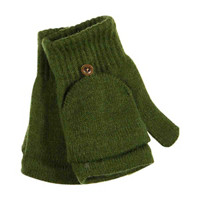 Knitted Gloves with Flap, Green