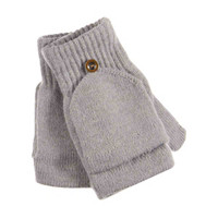 Knitted Gloves with Flap, Gray