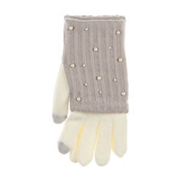 Fuzzy, Beaded Woven Gloves, White