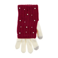 Fuzzy, Beaded Woven Gloves, Sangria