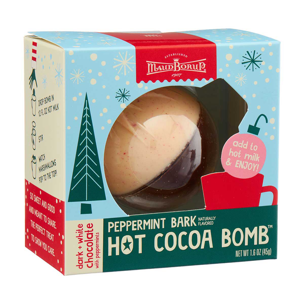 Maud Borup Peppermint Bark Hot Cocoa Chocolate Bomb, 1.6 oz