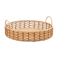 Round Wicker Tray with Handles, Brown