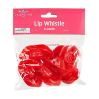 Happy Valentine's Day Red Lip Whistles, 6 Count