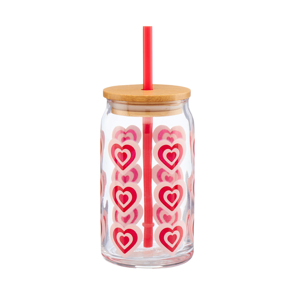 Valentine S Heart Glass Tumbler With Lid And Straw