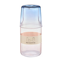 Glass Carafe and Cup, Pink & Blue