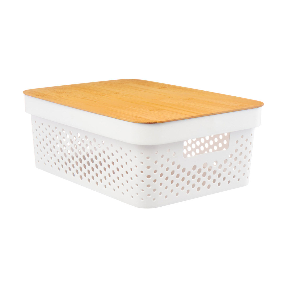 White Storage Bin with Bamboo Lid, Medium