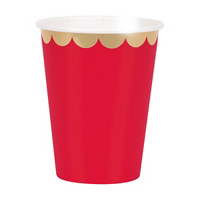 Red & Gold Scalloped Edge Paper Cups, 8
