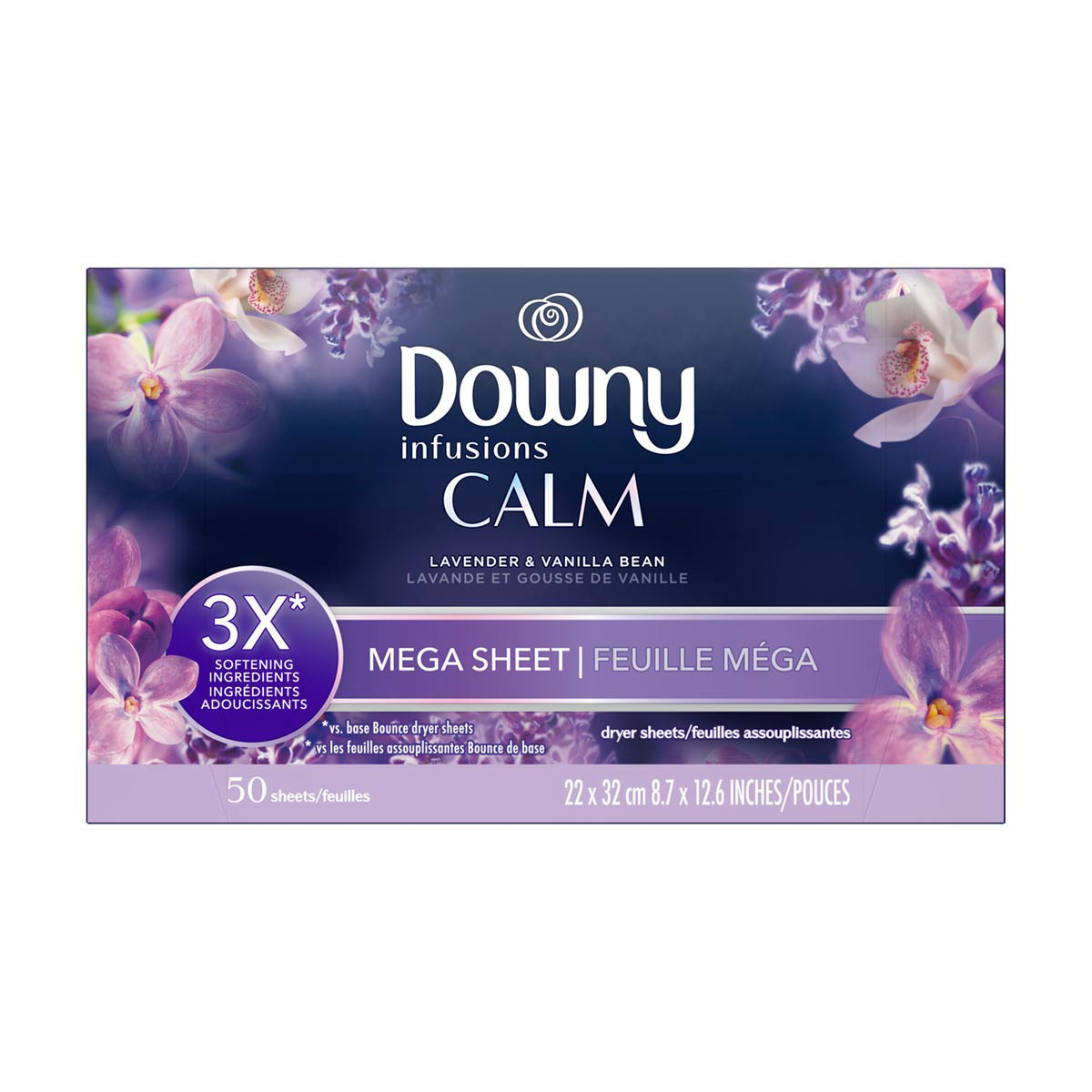 Downy Mega Dryer Sheets Fabric Softener Lavender and Vanilla Bean, 50 ct