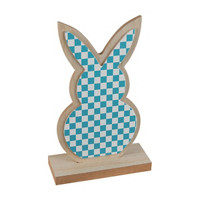 Checkered Bunny Tabletop Décor with Wooden Base