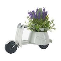 Lavender Floral Arrangement in White Scooter Planter