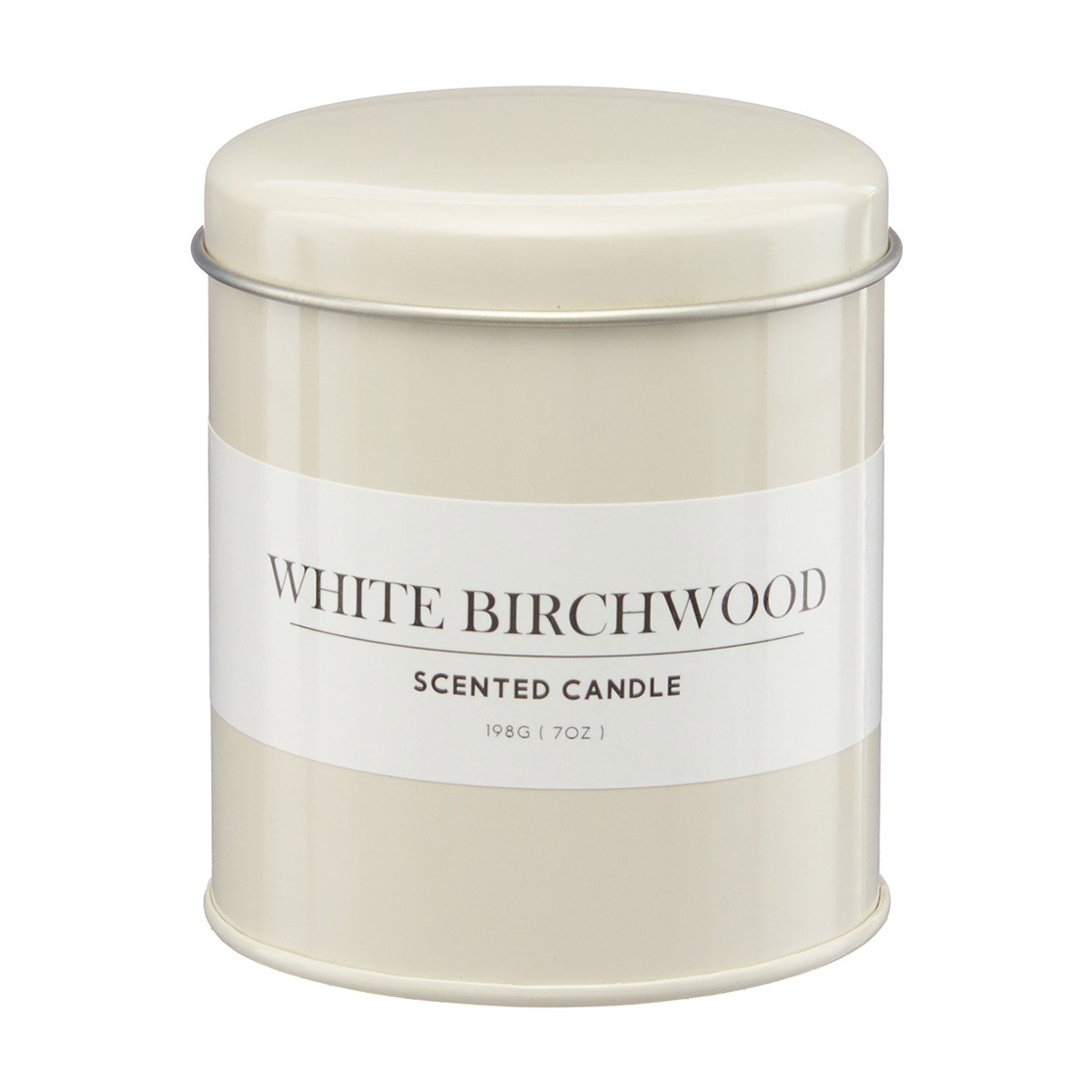 Decorative White Birchwood Scented Tin Candle, 7 oz
