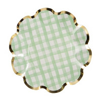 Green Gingham with Foil Scalloped Guest Napkins, 16 Count