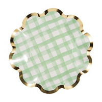 Green Gingham with Foil Scalloped Lunch Napkins, 16