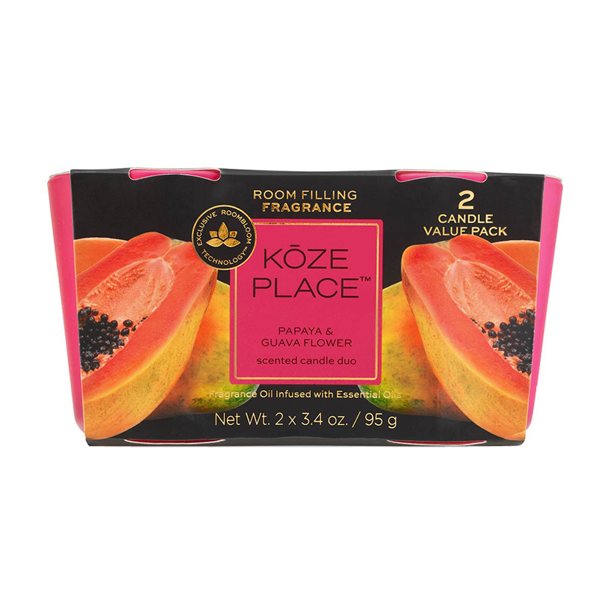 Koze Place Papaya and Guava Flower Scented Candle Duo, 3.4 oz