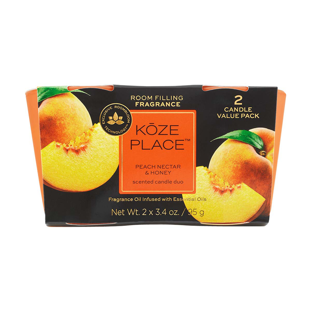 Koze Place Peach Nectar and Honey Scented Candle Duo, 3.4 oz