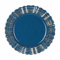 Blue-Gold Round Scalloped Trim Brush Charger Plate
