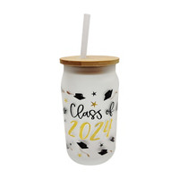 Class Of 2024 Printed Tumbler with Wooden Lid and Straw