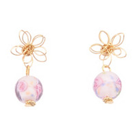 Glass Bead Earrings with Flower Stud