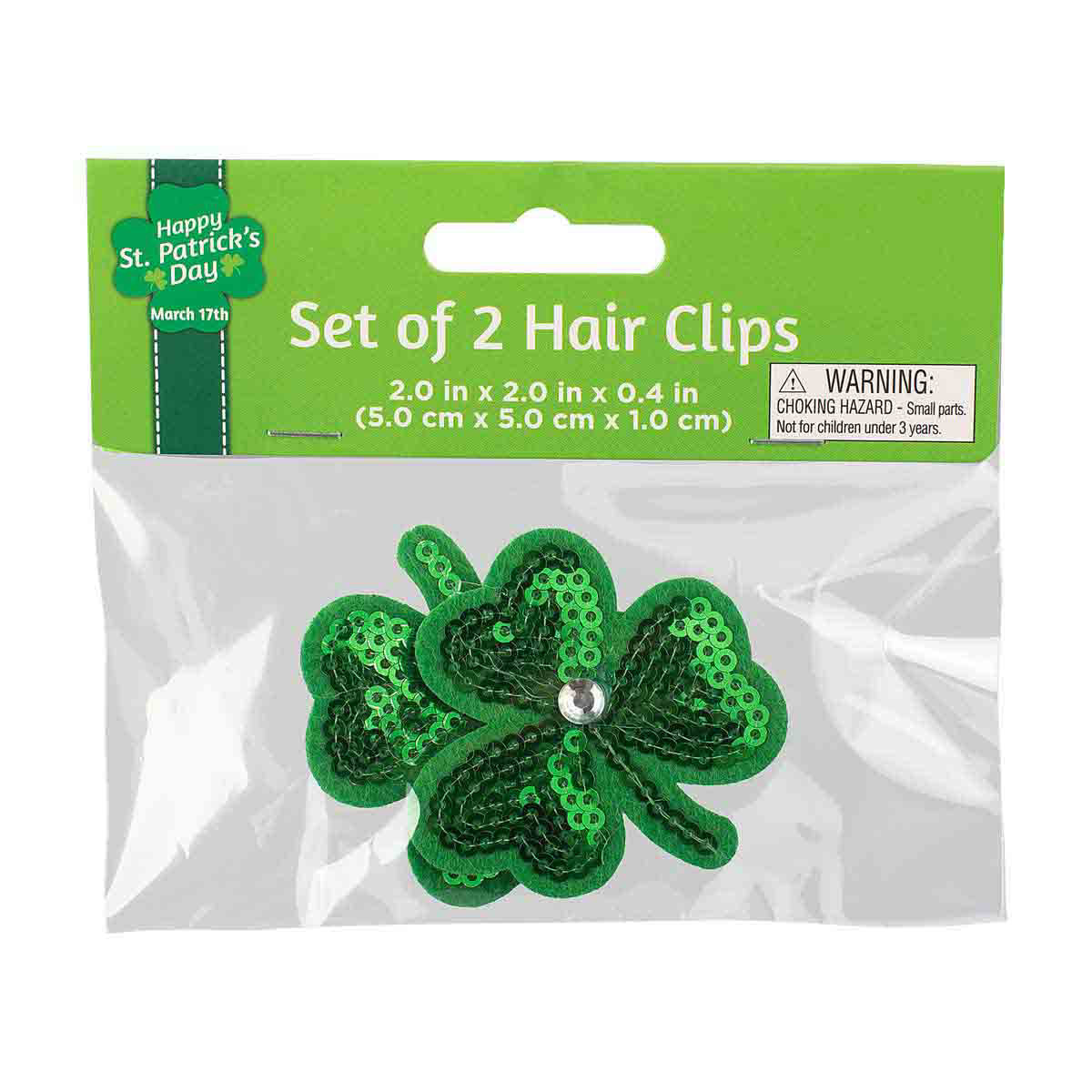 Happy St. Patrick's Day Clover Hair Clips, Set of 2