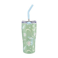 Double Wall Stainless Steel Printed Tumbler with Straw,