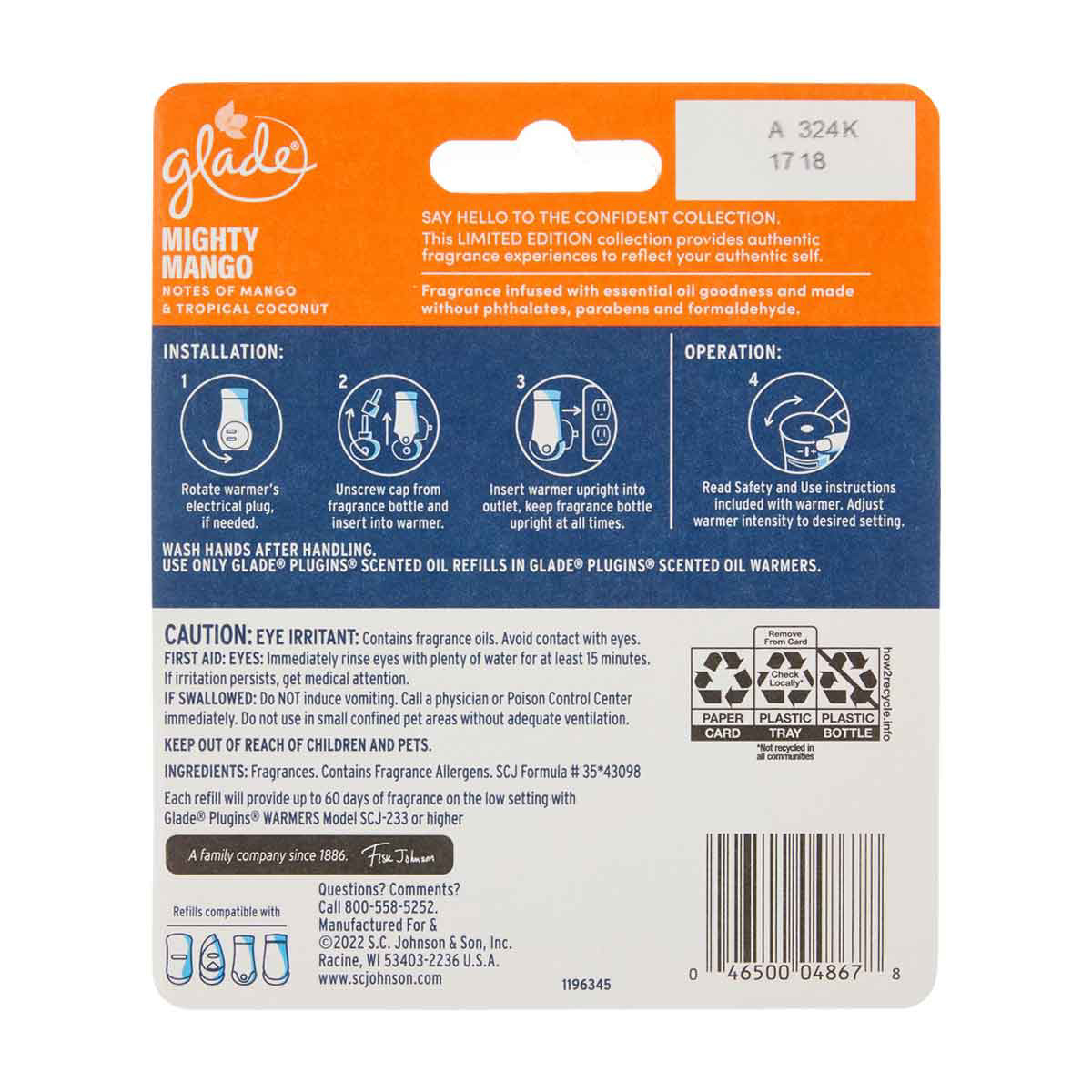 Glade Plugins Scented Oil Air Freshener Refills, Mighty Mango, 1.34 fl oz