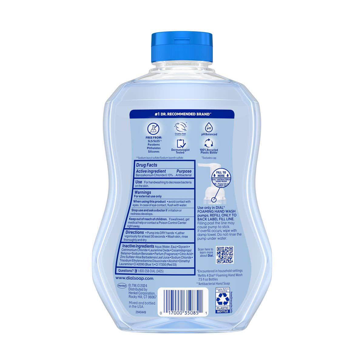 Dial Antibacterial Defense Foam Hand Wash Refill, Spring Water, 30 fl oz