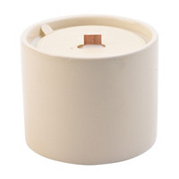 Decorative Wood Wick Ceramic Candle, Cream