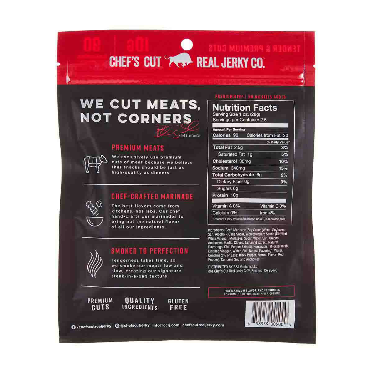 Chef's Cut Real Jerky Premium Smoked Beef, Original Recipe, 2.5 oz