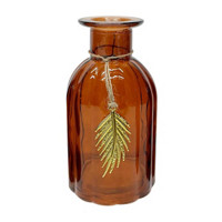 Decorative Embossed Glass Vase with Leaf