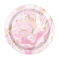 Pink Marble Foil 9" Round Plates 8ct