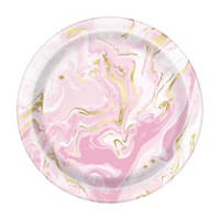 Pink Marble Foil 7" Round Plates 8ct