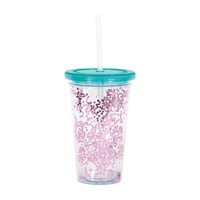 12oz Glitter Plastic Tumbler w/ Lid & Straw