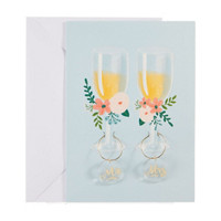 Champagne Glasses Embossed Wedding Card