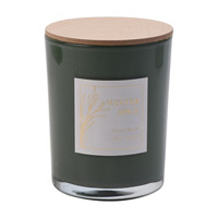 Glass Candle with Wooden Lid, Green, 15 oz
