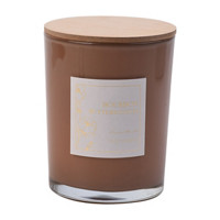 Glass Candle with Wooden Lid, Taupe, 15 oz