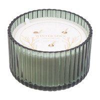 Ribbed Glass Candle, Green, 16 oz